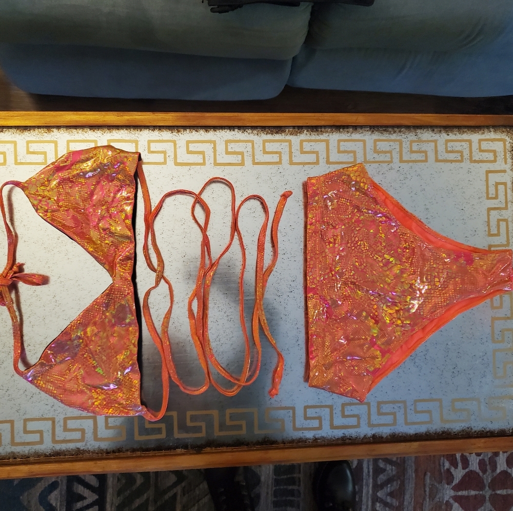 Coral and gold rave wear set